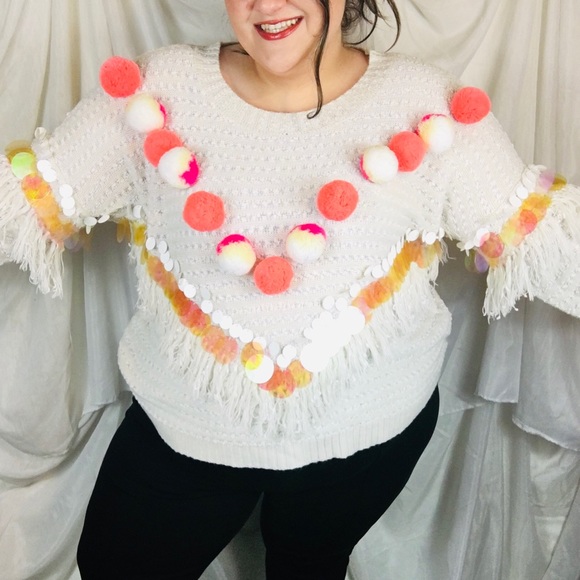 ASOS Curve Sweaters - ASOS Plus Size 20 22 24 Pom Pom Sweater Tassels Sequins Unique Long Sleeve 3X 4X